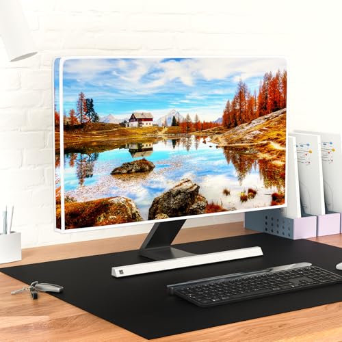Autumn Farmhouse Waterproof 22, 23, 24, 25 Inch Anti-Static Dustproof LCD/LED/HD Seasonal Scenery Landscape Trees Lake Full Body Cover for Computer Screen Panel Case Computer Sleeve - color: brown blue, size: 22-25 Inch