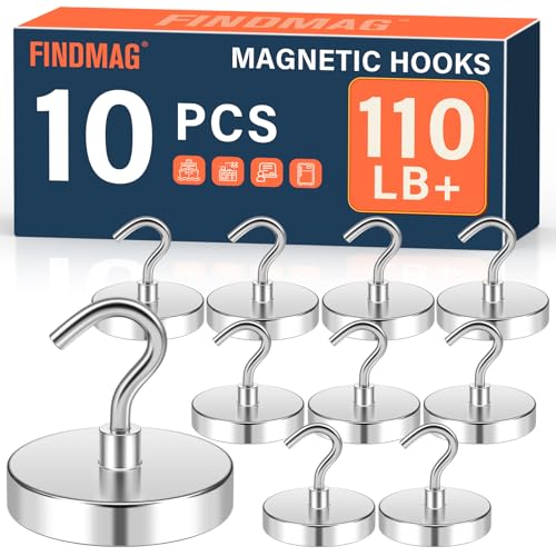 FINDMAG Magnetic Hooks for Cruise Cabins, 110lbs Cruise Ship Magnetic Hooks for Hanging Heavy Duty, Magnet Wall, Refrigerator Magnets, Locker Organizer, Locker Organization, 10 Pack, Silver - color: Silver, size: 1.26 inches