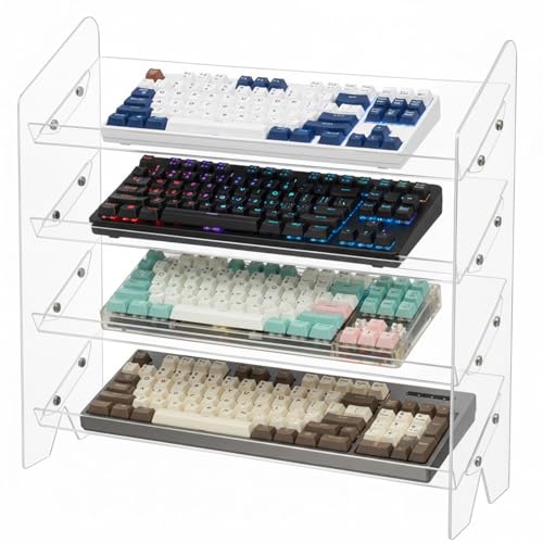 Sintuff 4 Tier Acrylic Keyboard Display Stand Clear 16.54" x 5.91" for Mechanical Keyboards Keycaps Transparent Riser Shelf for Desk Setup Retail Store or Collectibles Showcase Computer Tablet Storage - color: Clear