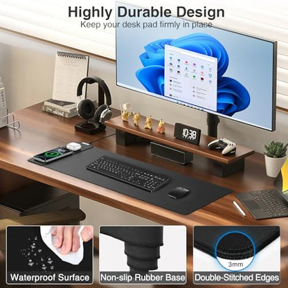 Magnetic Wireless Charging Mouse Pad, 27.5"x11.8" Gaming Desk Mat for Keyboard/Laptop, Non-Slip Base & 20W PD Adapter, Waterproof Smooth Desk Writing Pad for Gamer, Office & Home, Black - color: Black-27.5"x11.8"(with Wall Charger)
