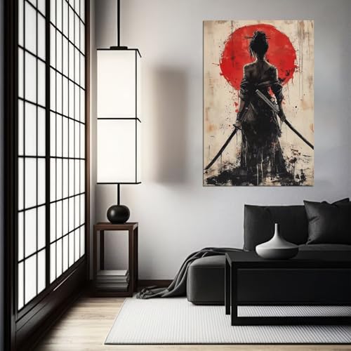 HQLLingArt Japanese Samurai Canvas Wall Art for Living Room Bedroom Home Decorations Geisha Samurai Picture Asian Artwork Ready to Hang(12''W x 16''H) - color: samurai art-13, size: 12"L x 16"W