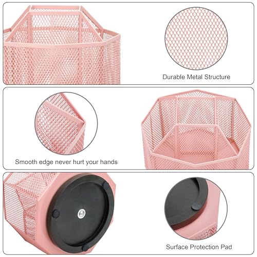 Exerz Desk Organiser/Mesh Desk Tidy Candy/Pen Holder/Multifunctional Organiser 360 Rotating - color: Light Pink