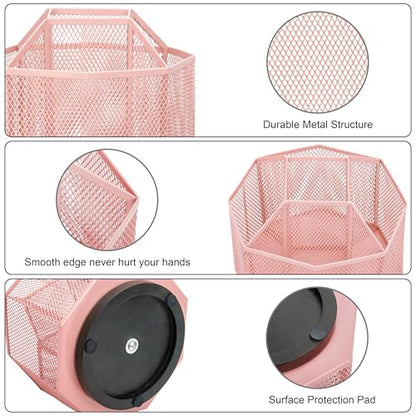 Exerz Desk Organiser/Mesh Desk Tidy Candy/Pen Holder/Multifunctional Organiser 360 Rotating - color: Light Pink