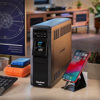 CyberPower CP1350PFCLCD PFC Sinewave UPS Battery Backup and Surge Protector, 1350VA/880W, 12 Outlets, AVR, Mini-Tower, UL Certified - size: 1350VA, style: Mini-Tower