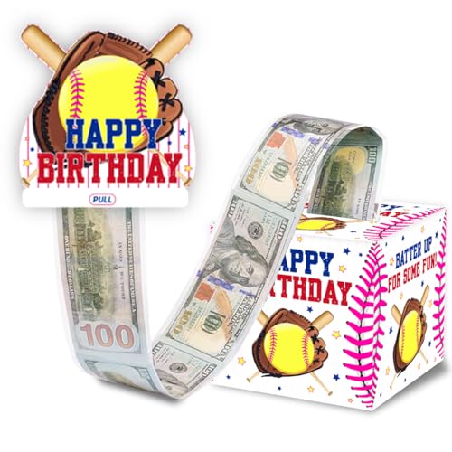 ChillHui Softball Birthday Money Gift Boxes for Cash, Sport Birthday Money Pull Box for Girls Boys Women - color: Yellow Softball