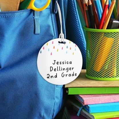 Personalized Rainbow Luggage Tag / 4" Round Custom Trendy Bag Tag/Double Sided Durable Plastic Circle Luggage Tag with Plastic Strap/Made in The USA - style: Rainbow