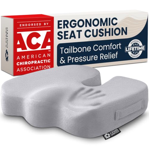 5 STARS UNITED Seat Cushion - Memory Foam Chair Cushion for Tailbone Pain Relief - Ergonomic Support for Coccyx, Sciatica & Butt - Office, Desk & Gaming Chair, Car Seat, Wheelchair, Airplane, L Gray - color: Light Gray Mesh, size: Large
