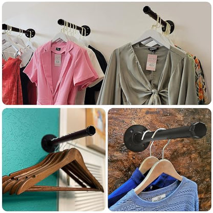 PINTUSON 6 Pcs Industrial Pipe Clothes Bar 12 Inch - Wall Mount Clothing Rack - Face Out Wall Clothing Rods for Commercial Retail Boutique Shirt Display - color: Black 12" Clothes Rack