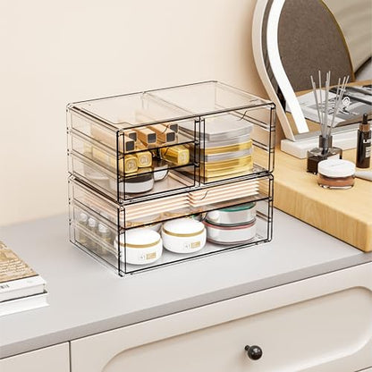 Yieach 2 Pack Acrylic Drawer Organizer With 6 Drawers,Stackable 11.1” Large Clear Storage Drawers and Makeup Organizer For Vanity,Bathroom Countertop,Cabinet,Pantry,Office Supply Storage Bins Drawers - size: large 6 Drawers