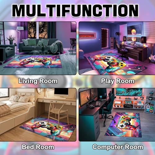 Game Area Rug Teen Boys Carpet, 3D Gaming Rugs Gamepad Controller Mat for Boys Girls Bedroom Playroom, Non-Slip Scrawl Style Gamer Rugs Children Gaming Area Rugs (Scrawl Style 2, 79" x 59") - color: Scrawl Style 2, size: 4'11" x 6'7" (Rectangular)