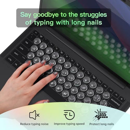 110PCS Glass Keyboard Stickers for Long Nails, Ultra Clear Raised Keyboard Cover with Transparent Adhesive, Reusable Nail Art Typing Glass Sticker for Laptop, PC, Desktop