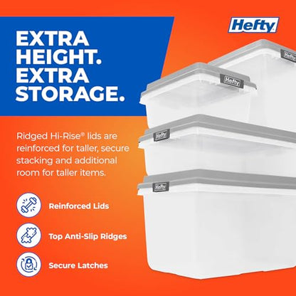 Hefty 72 Qt Hi-Rise Storage Bin with Lid, Stackable Plastic Storage Container, Organizer for Home, Garage & Closet, 6 Pack, Gray - size: 72 QT - 6 Pack