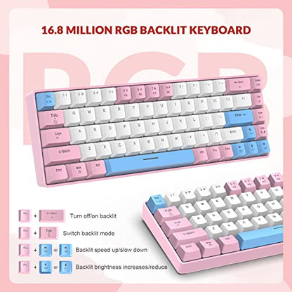 ZIYOU LANG RK-T8PR0 Wired 65% Mechanical Gaming Keyboard and Mouse Combo with RGB LED Backlit Anti-ghosting TKL Mini 68 Key Coiled C to A Cable Tactile Blue Switch for PS4 PS5 Xbox PC Mac Gamer(Pink) - color: Pink White Blue, size: 65% Keyboard + Mouse