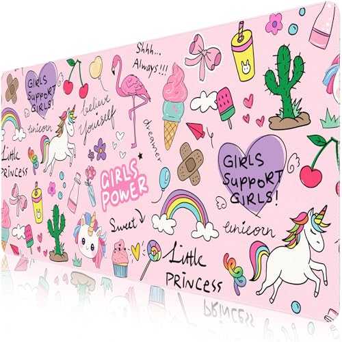 HAOCOO Kawaii Large Desk Mat for Girls, 35.4"x15.7" PU Leather Computer Pad, Waterproof Desk Protector Writing Pad, Cute Office Accessories for Women,Stitched Edges Keyboard Mat for Home - color: Pink