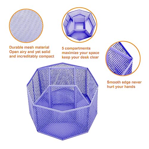 Annova Mesh Desk Organizer Rotate with 5 Compartments Spinning Tidy Candy/Pen Holder Office, Art Supply, Storage, Classroom, Home (Purple) - color: Purple