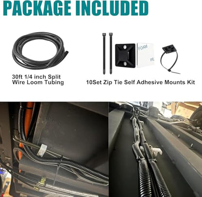 1/4 Inch Wire Loom Split Tubing - 30 ft Cord Protector Electric Wires Covers, Automotive Wire Flexible Conduit, Plastic Wire Cover with Cable Zip Tie (1/4"-30ft) - size: 1/4"-30ft