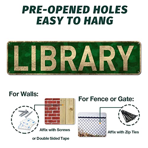 Library Metal Street Sign, Book Lovers, Bookworm, Reading, She Shack (4" x 16") - color: Library