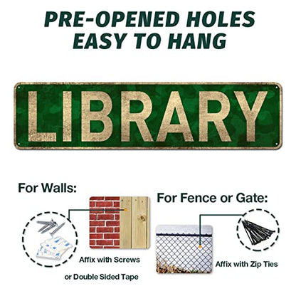Library Metal Street Sign, Book Lovers, Bookworm, Reading, She Shack (4" x 16") - color: Library