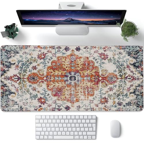 Large Gaming Mouse Pad for Desk,Boho Carpet Style Desk Mat for Desktop,Boho Rug Desk Pad,Extended Big Computer Keyboard Mouse Pad with Non-Slip Base and Stitched Edges 35.4"x15.7" - color: Boho Carpet Style-1, size: XXL-35.4"x15.7"