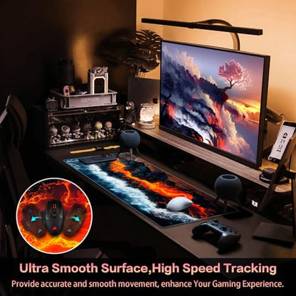 Canjoy Gaming Mouse Pad, 31.5x15.7inch Large Extended Mousepad Big Computer Desk Mat for Keyboard and Mouse Full Desk Mouse Mat with Non-Slip & Rubber Base - color: Magma and Sea