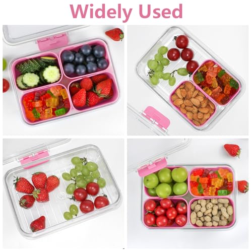 Small Snack Box Container, Updated PP Dishwasher Safe Divided Serving Tray with Lid, 4 Compartment Snack Box Container for Candy, Fruits, Charcuterie, Travel & Parties, BPA-Free, 2 Pack - color: Pink 2 Pack