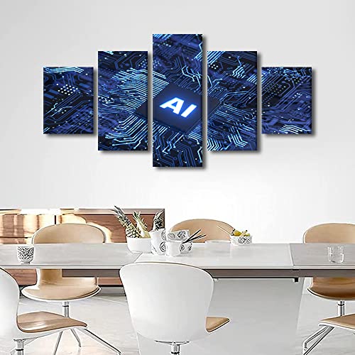 5 Piece Wall Art AI Artificial Intelligence Concept Posters & Prints Bedroom Wall Art Artwork for Home Walls Family Wall Decor Canvas Wall Art Modern Home Decor Framed Art Wall Decor, 60"x32" - color: Artwork-05, size: 60''Wx32''H