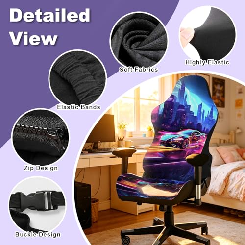 Gaming Chair Covers, 3D Printing Stretchable Soft Non-Slip Easy to Install Gamer Chair Cover with Armrest Cover(No Chair)(E) - color: E