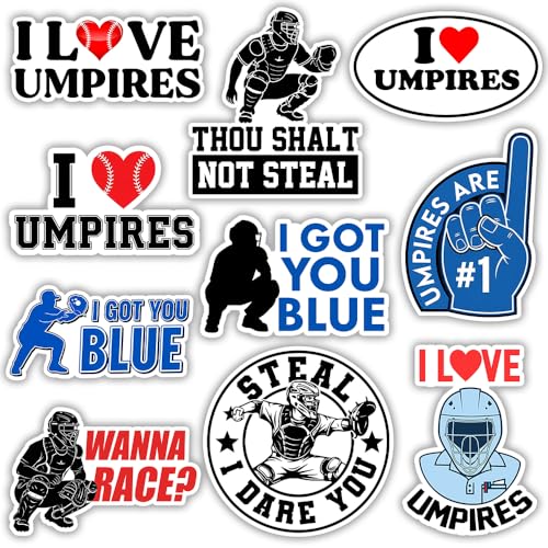 SODAVA | Funny Umpire Stickers Pack of 10, 3x3 Inch Baseball Softball Catcher Decals, Waterproof Vinyl Stickers for Helmet Laptop Water Bottle, Sports Decoration for Players Coaches Fans - color: Umpire