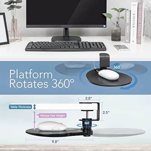 EHO Clamp on Mouse Platform, Clip on Pad Rotating 360 Degree, Ergonomic Mouse Tray Attachment, Mouse Pad, Slide Out Tray, Suitable for 1.5" Thickness Desk, for Home Office Desk Organizer (Platinum) - color: Platinum, size: 7.5L x 7.3W inches