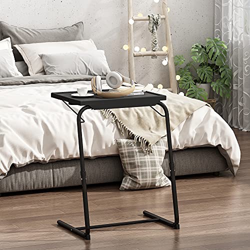 JAXPETY TV Tray Table, Folding TV Dinner with Cup Holder, Adjustable TV Desk with 3 Angle and 6 Height Adjustments, Couch Table for Eating on Sofa & Bed, Stowaway Laptop Stand, Black - color: Black