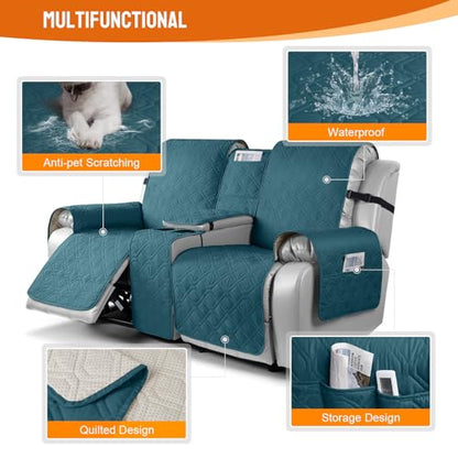 VANSOFY Loveseat Recliner Cover with Console 100% Waterproof Sofa Slipcovers Non-Slip Reclining Couch Cover Split Sofa Cover Furniture Protector for Pets, Dogs(Peacock Blue) - color: Peacock Blue