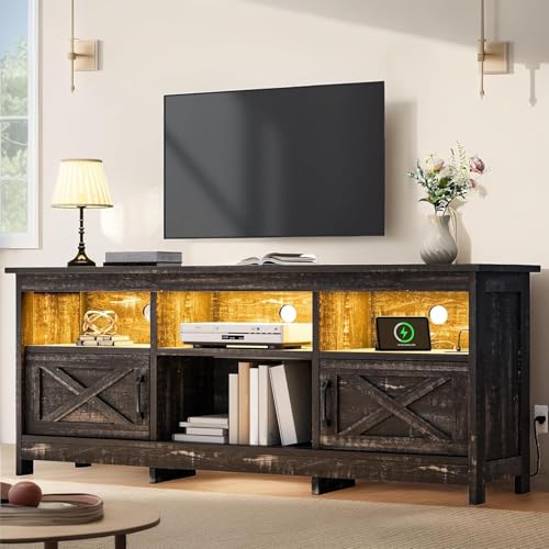 YITAHOME TV Stand for 65 Inch TVs, Entertainment Center with Storage Cabinets, Power Outlet & LED Light, Media Console Living Room Furniture, Dark Rustic Oak - color: Dark Rustic Oak, size: 59"W