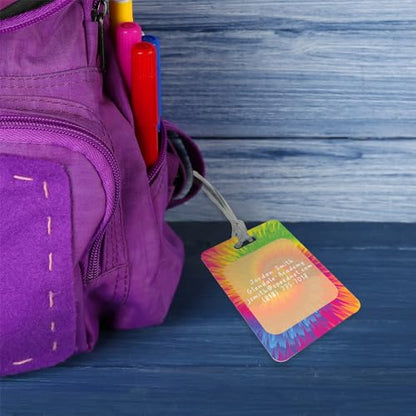 Personalized Tie Dye Luggage Tag / 2.75" x 4" Custom Retro Bag Tag/Double Sided Durable Plastic Luggage Tag with Plastic Strap/Made in The USA - style: Tie Dye