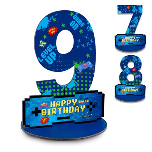 Video Game Birthday Party Decorations, Video Game Birthday Number Sign Centerpiece, 9th Table Topper Wooden Centerpiece for Gaming Theme 9th Birthday Supplies (9th) - style: 9th