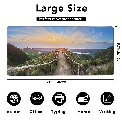 MIOAOSRT Mouse Pad,Mountain Landscape Ponta Delgada Extended Gaming Mouse Pad,Large Non-Slip Rubber Base Mousepad with Stitched Edges,Waterproof Mouse Mat Desk Pad for Office Game Home 35.4x15.75 in - color: Mountain Landscape