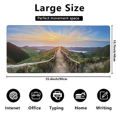 MIOAOSRT Mouse Pad,Mountain Landscape Ponta Delgada Extended Gaming Mouse Pad,Large Non-Slip Rubber Base Mousepad with Stitched Edges,Waterproof Mouse Mat Desk Pad for Office Game Home 35.4x15.75 in - color: Mountain Landscape
