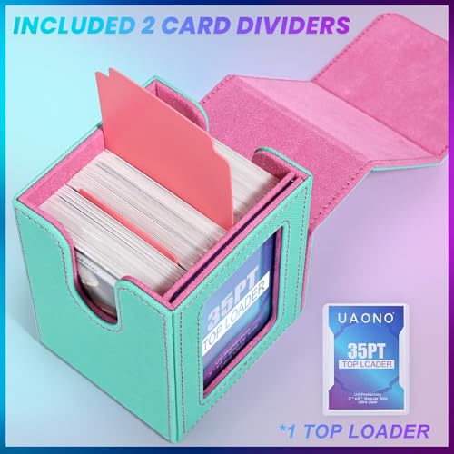UAONO Card Deck Box for MTG Commander, Independent Commander Display, Fits 100 Double-Sleeved Cards, Magnetic Deck Case for Magic the Gathering TCG, 2 Dividers & 1 Top Loader (Turquoise/Pink) - color: A-Turquoise&Pink