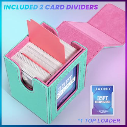 UAONO Card Deck Box for MTG Commander, Independent Commander Display, Fits 100 Double-Sleeved Cards, Magnetic Deck Case for Magic the Gathering TCG, 2 Dividers & 1 Top Loader (Turquoise/Pink) - color: A-Turquoise&Pink