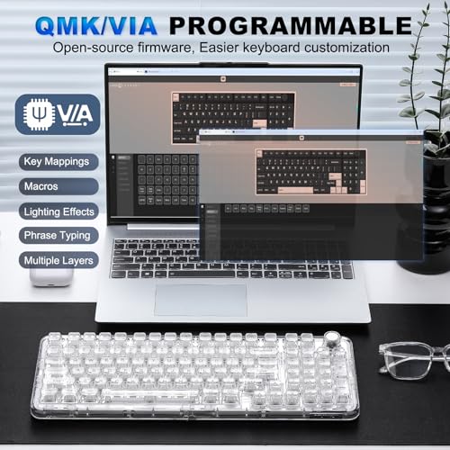 YUNZII X98 QMK/VIA Wireless Mechanical Gaming Keyboard with Knob,Tri-Mode BT5.0/USB-C/2.4GHz Hot Swappable Keyboard,Pre-lubed Switches Gasket Mount RGB Backlit for Wins/Mac (White, Snow Switch) - color: White, size: Snow Switch