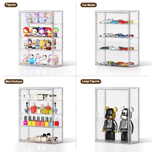 Clear 4 Tiers Acrylic Display Case for Figures Collectibles Wall Mounted Hobby Figurine Display Case with Shelves, Display Shelf Storage Box for Labubu Pop Mart, Action Figures, XXL, 1 Pack - size: XXL-1 Pack
