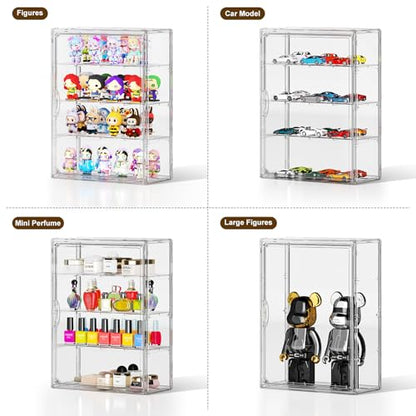 Clear 4 Tiers Acrylic Display Case for Figures Collectibles Wall Mounted Hobby Figurine Display Case with Shelves, Display Shelf Storage Box for Labubu Action Figures, Car Model, XXL, 2 Pack - size: XXL-2 Pack