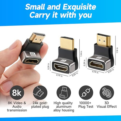 8K 90 Degree HDMI 2.1 Adapter 4 Pack, (Up and Down) Right Angle HDMI Male to Female HDMI L-Shaped Connector Extender Support 8K@60Hz,4K@120Hz for Google Chrome Cast, Roku Stick, Wall TV, Laptop and PC - color: (Up & Down) 90 Degree HDMI Male to Female, si