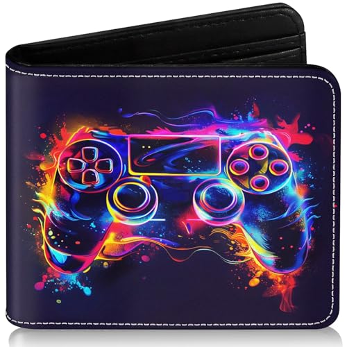 EXXBYELI Boys Wallet for Kids, Cool Kids Gamer Wallet for Boys Ages 8-10 9-12 11-15 with Credit Id Card Cash Holder Black Rfid Blocking Zipper For Teen Youth Guys Teenager Birthday Gifts - color: game-Red blue gamepad