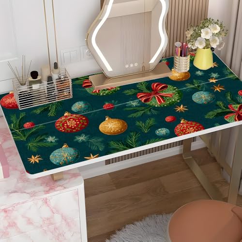 Christmas Ornament Desktop Sticker 39.37x23.62In, Colorful Baubles Pine Branch Desk Decal, Easy Clean Table Surface Sticker, Festive Holiday Decor - color: Colorful199