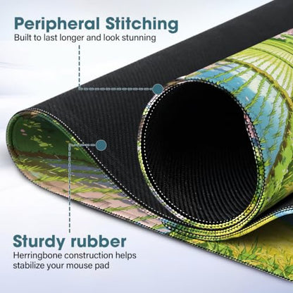 Large Desk Pad 31.5x15.7 Inch - Extended XXL Mouse Pad with Stitched Edges, Non Slip Rubber Base, Waterproof for Office and Gaming, Farmland - color: Farmland, size: 31.5" x 15.7"