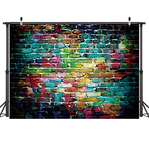 Graffiti Photography Backdrop, 10x8 ft Colorful Brick Wall Vintage Cement Floor Backdrop for Studio Props Photo Background Q001 - size: 10x8ft