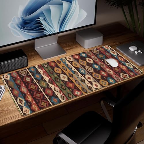 Leather Bohemia Desk Pad, Colorful Art Mouse Pad Large Computer Keyboard Gaming Mousepad Waterproof Desktop Protector & Cover, Decorative PU Leather Laptop Mouse Mat Home Decor 10 x 25.6 inch C97 - color: colorful-27