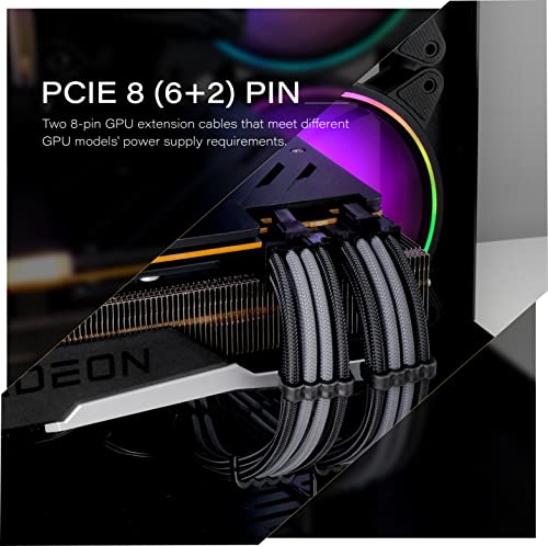 EZDIY-FAB PSU Extension Cable Sleeved Custom Mod PC Power Supply Cable, Soft Nylon Braided with Comb Kit 24PIN/8PIN to 6+2Pin/ 8PIN to 4+4PIN-30CM - Black Grey - color: Black Grey