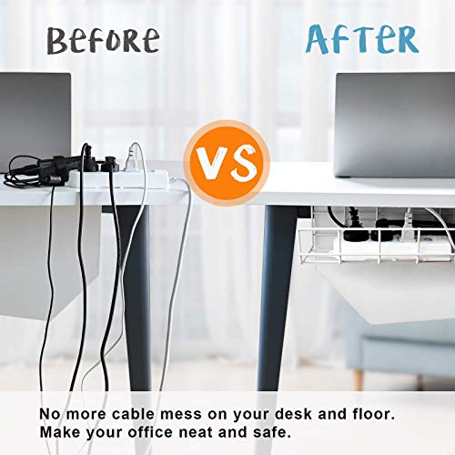 Under Desk Cable Tray - 2 Pack Cable Raceway for Wire Management. Metal Wire Organizer for Office, Studio and Home. Super Sturdy Cord Organizer for Desk - White Cable Management Under Desks - color: White*2Pack