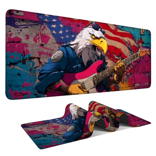 Rock Eagle Extended Gaming Mouse Pad 35.4 x 15.7 Inch – Large Desk Mat with Guitar Eagle Artwork, Non-Slip Rubber Base, 3MM Thick Surface for Gaming, Office & Creative Work - color: #47-90, size: 35.4 x 15.7 Inch